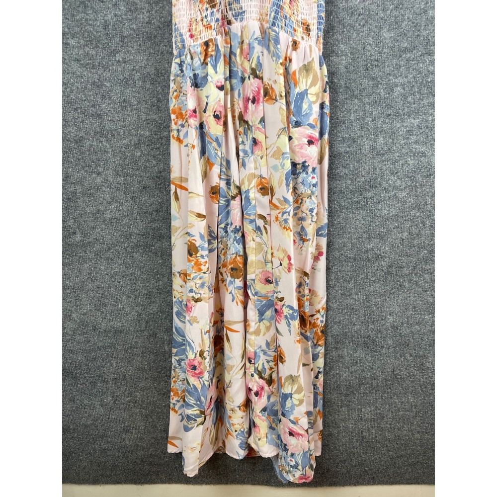 Gypsies & Moondust Floral Maxi Dress Women's Medium Pink Blue Smocked Sleeveless - Picture 6 of 12